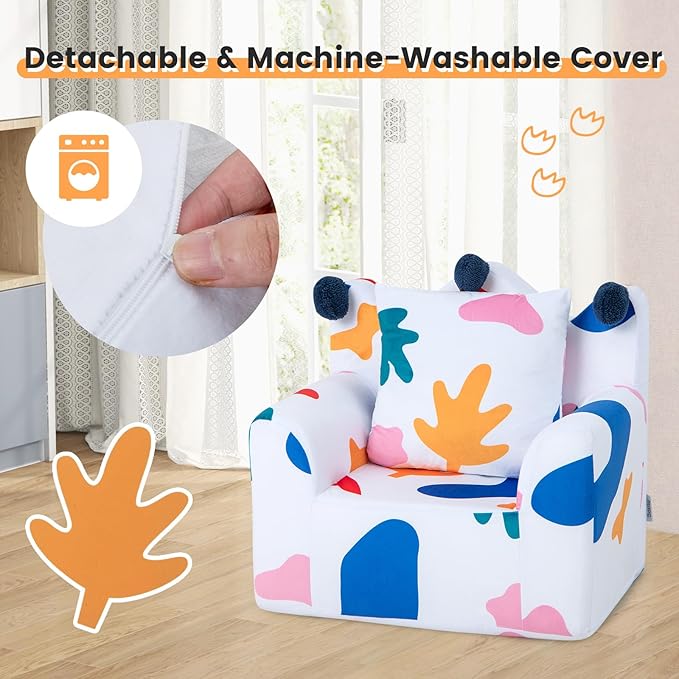 Costzon Kids Couch, Foam Filled Children's Sofa Armchair with Padded Pillow, Washable Velvet Cover & Soft Sponge Filling, Upholstered Sofa Chair Gift for Preschool, Playroom, Toddler Couch (Leaf)