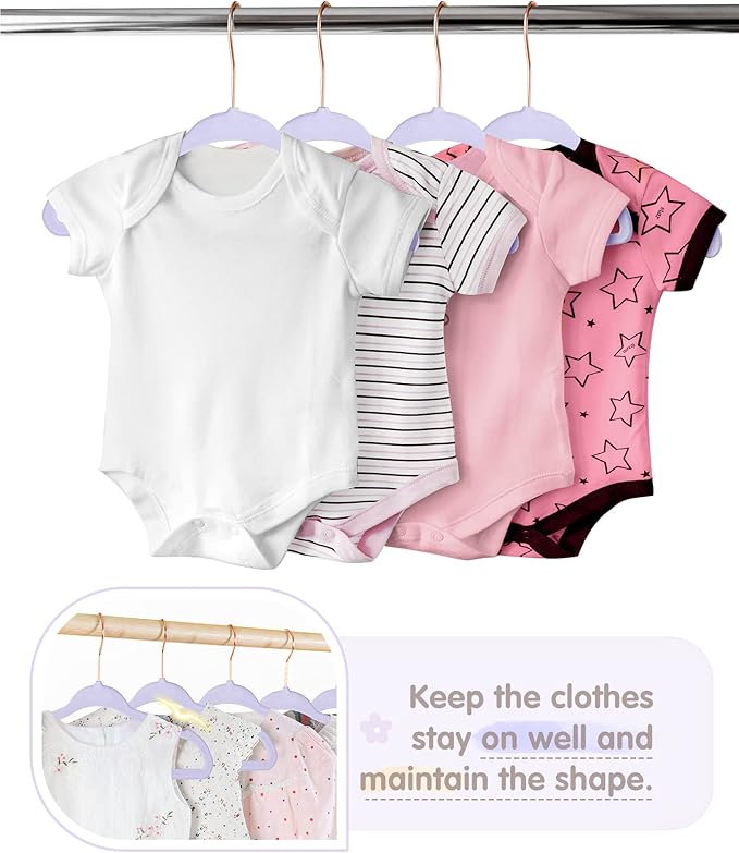 Baby Hangers, VIS'V 11 Inch Lavender Velvet Kids Hangers with 6 Pcs Size Dividers Non Slip Nursery Children Closet Clothes Hangers for Infant Toddler Girls and Boys 30 Pcs