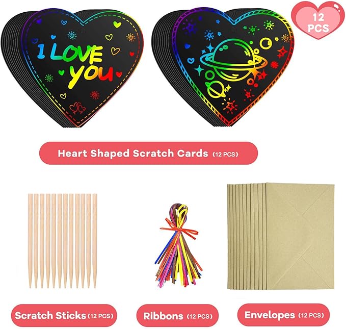 Cute Valentines Day Cards Kids Gifts - Arts Crafts Scratch Doodle Heart Paper, Birthday Party Favor Gift Idea for Boys Girls, Christmas Stocking Stuffers DIY Present for Child, Easter Gifts for Kids