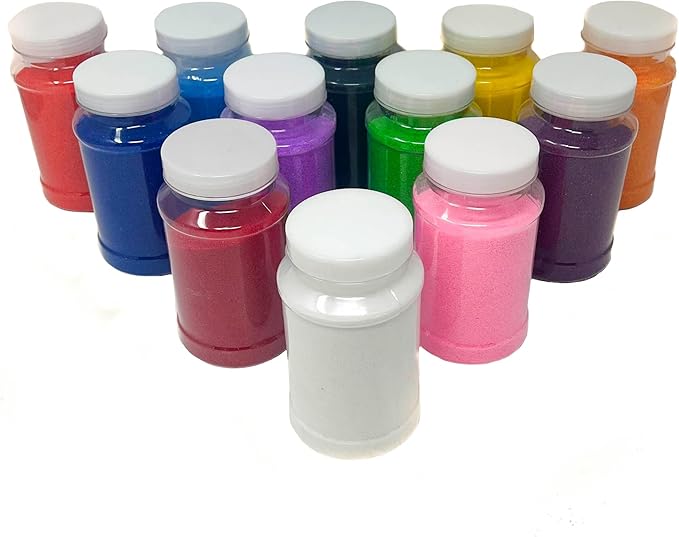 Podzly 16.5 Pound Colored Play Sand - Assorted Colorful Craft Art Available in 12 Colors! Perfect for Sand Art, Crafts, Kids' Projects, Rangoli Colors, and DIY Kits for Kids. Explore Your Creativity!