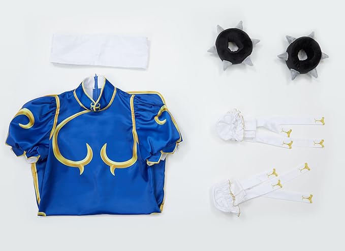 Street Fighter Officially Licensed Girl’s Chun Li Cosplay Costume Cheongsam for Age 3+,Socks, Bracelets, Hair ties