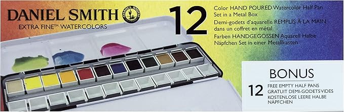 Daniel Smith Color Hand Poured Pan Set in a Metal Box with Bonus 12 Empty Half Pans, 1 Unit (Pack of 1)