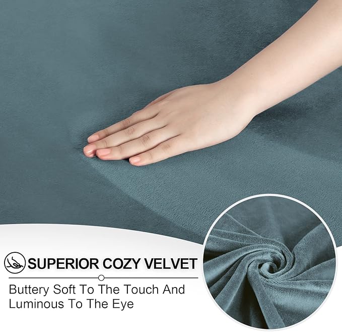 FestiCorp Recliner Chair Covers Real Velvet 4-Pieces Recliner Covers for Small Lazy Boy Recliner Chair Stretch Recliner Sofa Slipcovers Furniture Protector with Side Pocket&Elastic Bottom, Stone Blue
