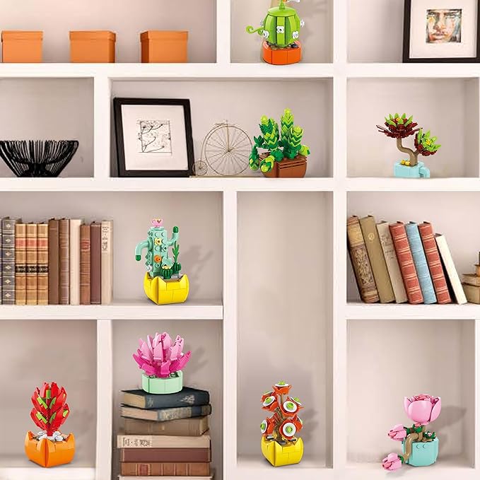 Sawaruita 10 Pack Tiny Plants Succulent Flower Bonsai Building Set -Succulent Botanical Building Toys for Adult -Gifts for Mother's Day, Valentine's Day