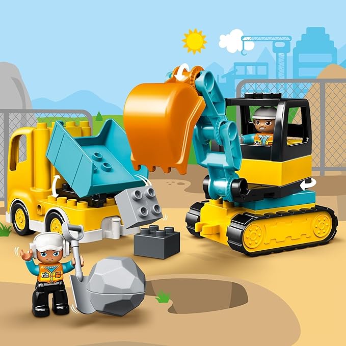 LEGO DUPLO Town Truck & Tracked Excavator Construction Vehicle 10931 Toy for Toddlers 2-4 Years Old Girls & Boys, Fine Motor Skills Development and Learning Toy