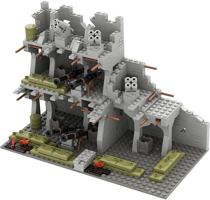 WW2 Military Base Bunker Trench Building Blocks, Compatible with Lego Military Base Sets, Army Toy with Cannon, Military Bunker, Gift for Kid 8 9 10 11 12 13 14 Years Old