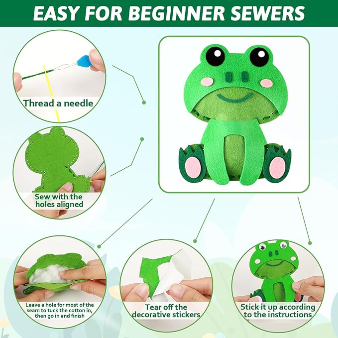 ZOIIWA 16 Sets Christmas Craft Jungle Animals Themed Sewing Kit for Kids Fun Craft for Boys Girls Felt Plush Craft Kit Sewing Kit Learn to Sew Kit Educational Beginners Sewing Stuffed Ornaments