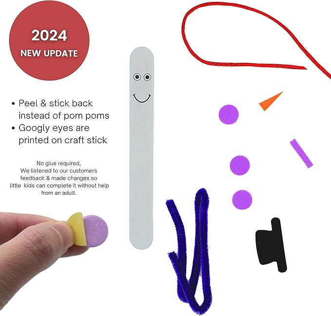 4E's Novelty Christmas Snowman Stick Ornament Craft Kit (12 Pack) Bulk Christmas Crafts for Kids Toddlers 3-4 4-8 DIY Winter Arts and Craft Kit Activity Project