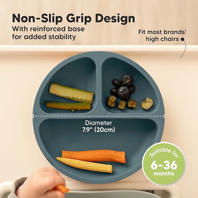 KeaBabies Suction Plates for Baby, Toddler - 3-Pack 100% Silicone Toddler Plates, Divided Baby Plates with Suction, Silicone Plates for Baby, Kids, BPA-Free, Microwave, Dishwasher Safe (Rocky)