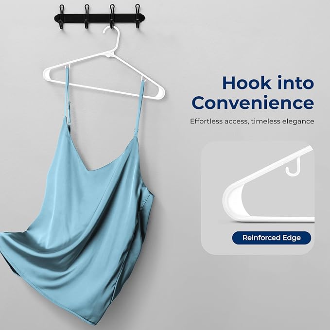 SereneLife White Plastic Hangers 200 Pcs, Durable Hanger Set with Slip Design, Tubular Hangers with 2 Integrated Strap Hooks, Mega Pack for Clothes
