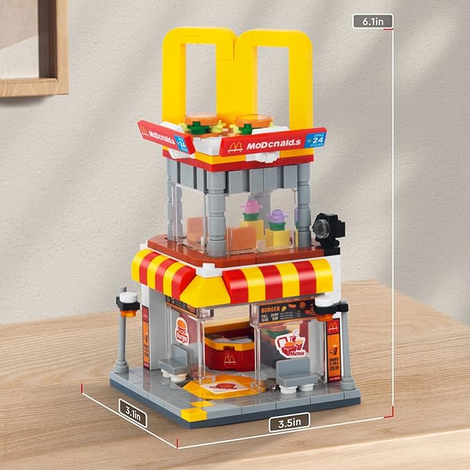 City Street View Burger Shop Building Set, MOC Creative Model Set Creative Model DIY Toys, Unique Home Decor, Ideas Birthday Holidays Toy Gift Kids Age 8+ (244PCS)