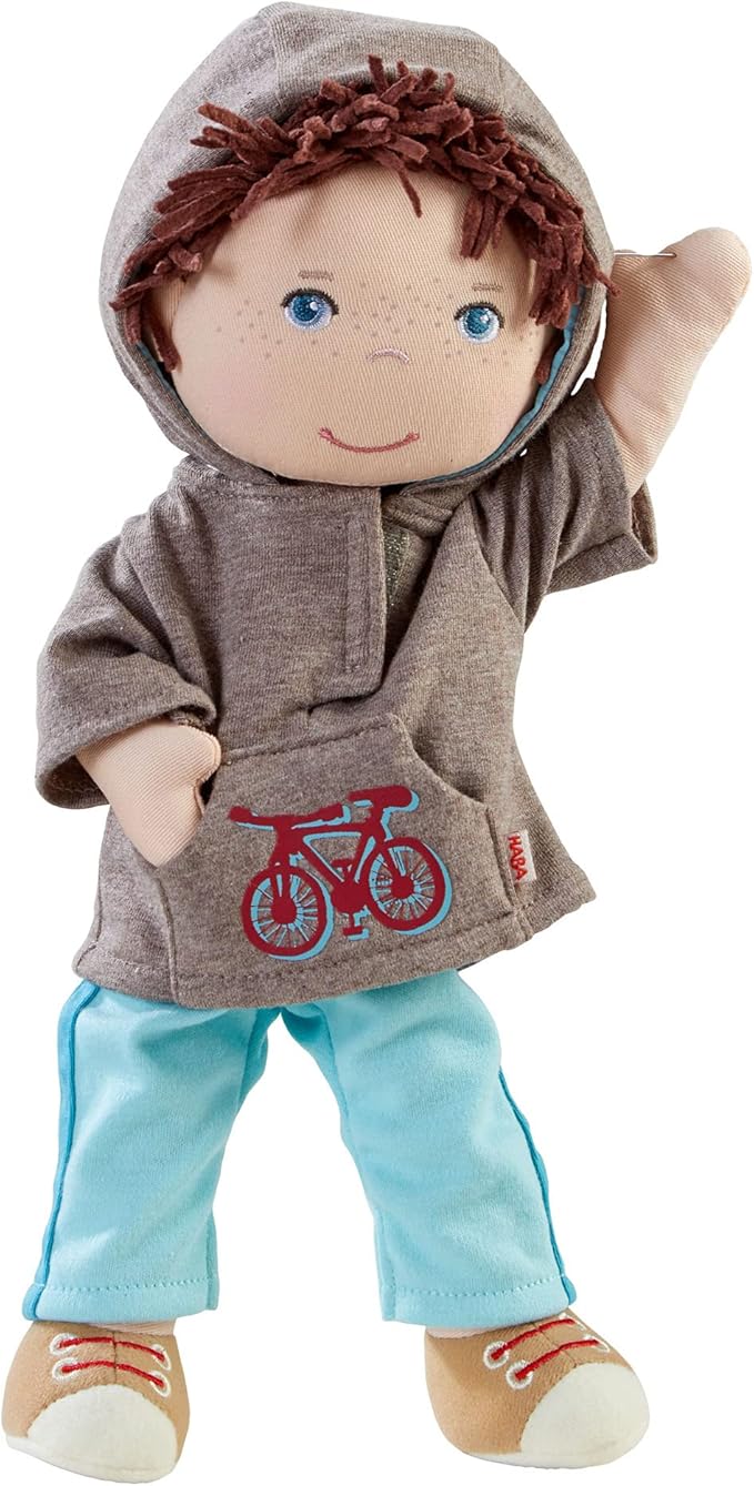 HABA Lian 12" Soft Boy Doll with Brown Hair, Blue Eyes and Embroidered Face (Machine Washable)