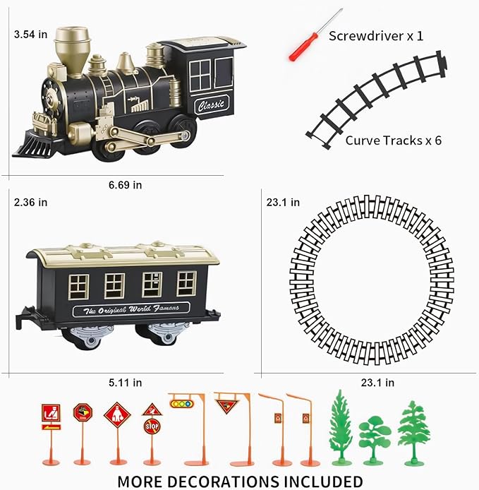 JUQU Train Set - Train Toys for Boys w/Lights & Sounds (ON/Off), Toddler Toy Train Sets w/Locomotive Engine, Cars& Tracks, Christmas Train Gift for 3 4 5 6 7 8+ Year Old Kids Birthday Gifts
