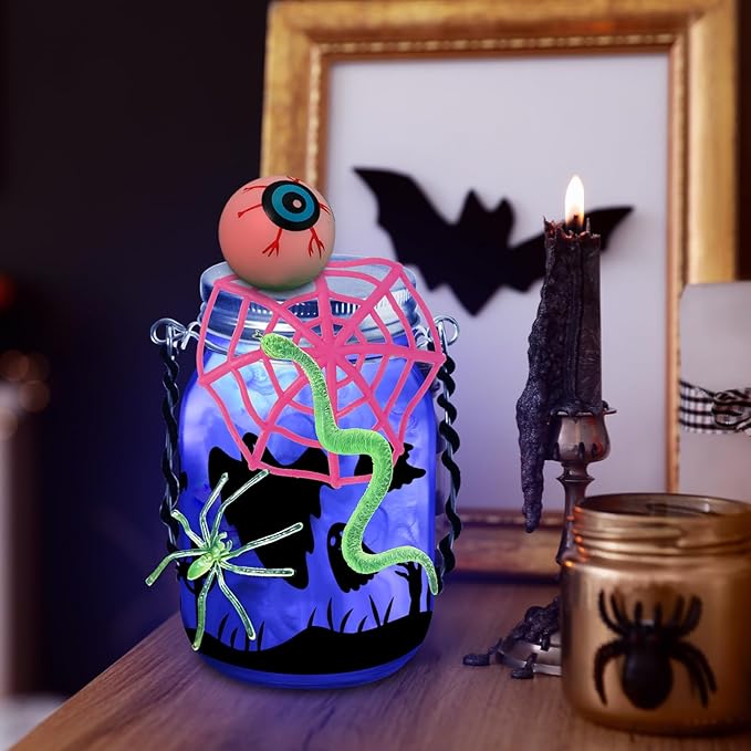 Halloween Crafts Activities For Kids Ages 4-12,8 Pack Glass Mason Jar for School Halloween Art Activities,Halloween Craft Supplies,DIY Lantern Jar for Gifts Halloween Party Favors,Classroom Prizes