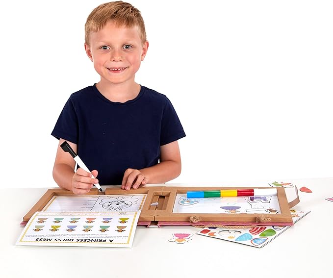 Melissa & Doug Natural Play: Play, Draw, Create Reusable Drawing & Magnet Kit – Princesses (54 Magnets, 5 Dry-Erase Markers) - FSC Certified