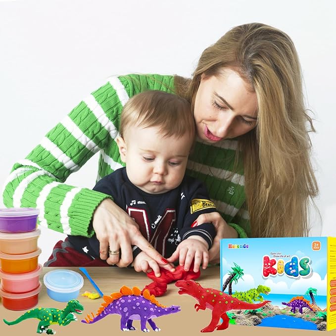 Dinosaurs Air Dry Clay Kit with 4 Dino Skeletons, 18 Colors Modeling Magic Clay with Sculpting Tools, Soft & Ultra Light, Arts and Crafts Gift for Boys & Girls Age 3-12 Year Old