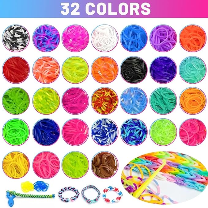 LINNYU 2500+ Rubber Band Bracelet Kit, 32 Colors Loom Bracelet Making Kit for Art and Craft, Rubber Bands Refill Loom Set with DIY Accessories for Girls & Boys