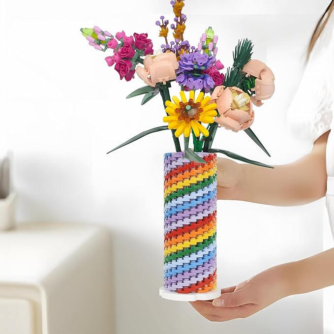 HI-REEKE Flowers Vase Building Set for Bouquet 10280 10313 10328, Colorful Vase Flower Display Stand Toy Block Kit for Women