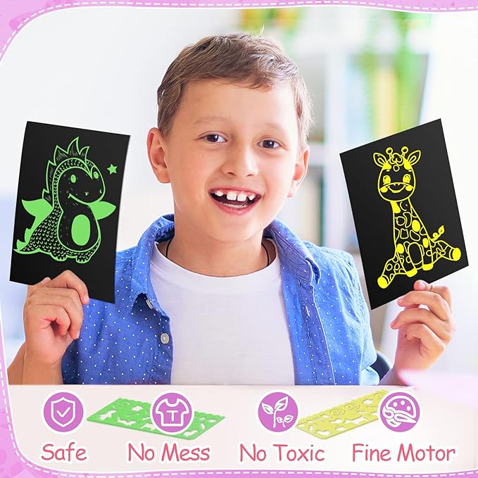 ZMLM Scratch Art Paper Kit: 50pcs Magic Scratch Papers Craft Set 5 Bright Color Drawing Bulk Supplies for Age 3 4 5 6 7 8 Year Old Boy Girl Kid Toy Gift for Birthday Christmas Halloween