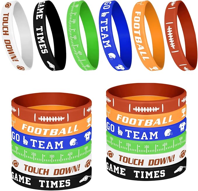 MIAHART 16 Pieces Football Theme Bracelets Silicone Wristband for Sport Theme Birthday Party Favors, 6 Styles