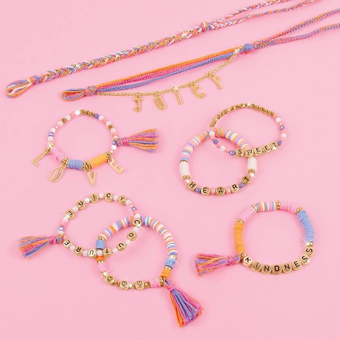 Make It Real - Juicy Couture Love Letters Bracelet Making Kit - Kids Jewelry Making Kit - DIY Charm Bracelet Making Kit for Girls - Friendship Bracelets with Flat Clay Beads for Girls 8-10-12-14