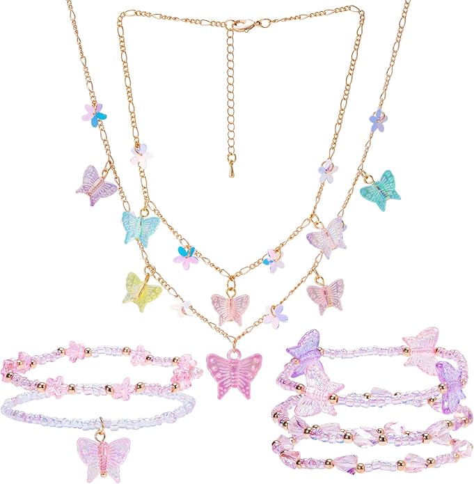 PinkSheep Toddler Jewelry Kids Jewelry Kids Necklace Choker and Bracelet 3 Pack 9pcs, Little Girls Jewelry In Box, Flower Girl Gift Kids Girls Accessories