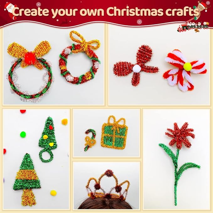 Praisebank Pipe Cleaners for Crafts (200pcs in Golden Glitter), Glitter Pipe Cleaners, 12 inch Long Pipe Cleaners, Christmas Pipe Cleaners.