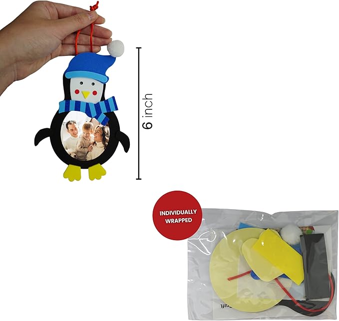 4E's Novelty Foam Kids Christmas Picture Frame Ornament Craft (12 Pack) Bulk Christmas Crafts for Kids Ages 4-8, 8-12 & Toddlers DIY Party Acitvity