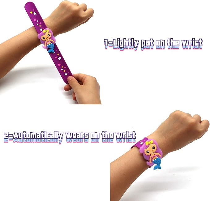 Silicone Mermaid Slap Bracelets - Cute Mermaid Theme Birthday Party Favors , Girls Party Favors Gifts Carnival Prizes Set （6 Pack