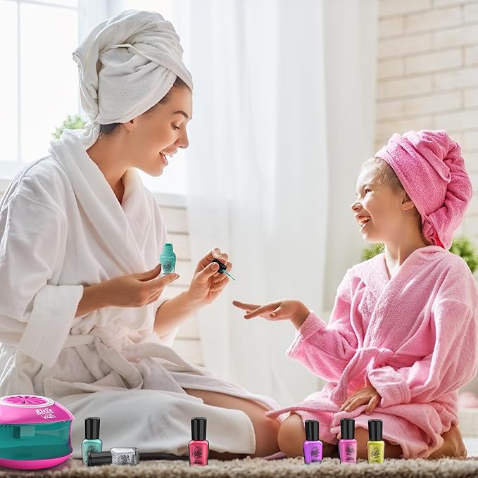 Nail Polish Kit for Kids Ages 7-12 Years Old，Nail Art Studio Set for Girls, Nail Dryer, Peeled-off Nail Polish, Glitter, Stickers, Gems, Manicure Salon Gift for Sleepover, Birthday, Christmas