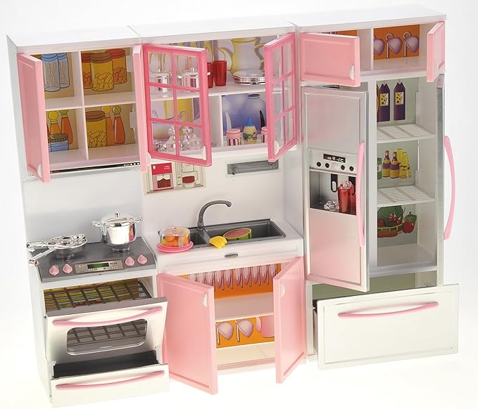 PowerTRC 2 Sets of Modern Toy Kitchen - Battery Operated - Kitchen Playset - Perfect for Dolls