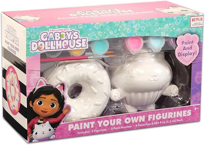 DreamWorks Gabby's Dollhouse Paint Your Own Figurines Set - Bundle with DIY Gabby's Dollhouse Painting Set Plus Stickers, More | Gabby's Dollhouse Painting Kit for Kids