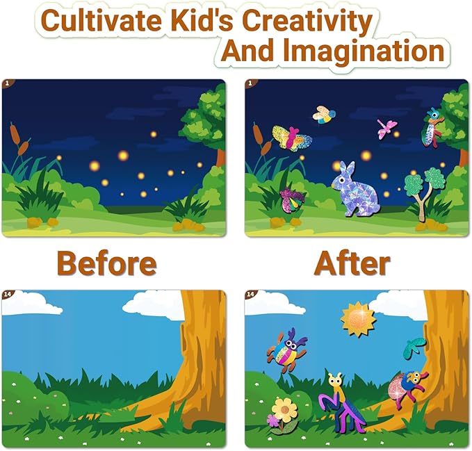 SOOVSY 200 Sheets Insect Foil Art Fun Kit for Kids, Foil Art for Kids Crafts Kit DIY Creative Activity Birthday Christmas Gift Travel Toys for 4 5 6 7 8 9 Years Old Kids Girls Boys