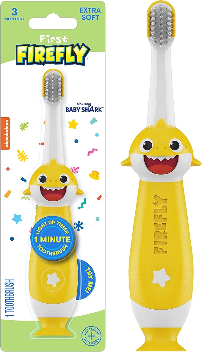 FIREFLY First Firefly Training Light Up Toothbrush, Baby Shark, Yellow