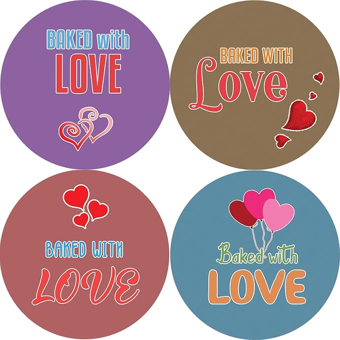 Creanoso Baked with Love Stickers (10-Sheet) - Stocking Stuffers Gift Ideas for Family, Relatives and Friends - 16 Assorted and Colorful Designs - Awesome Idea for Party Favors and Giveaways