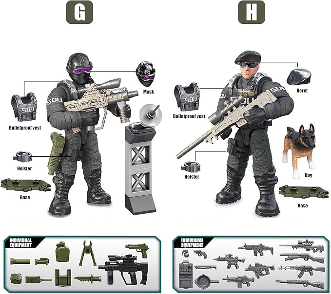 MEIEST SWAT Model Equipment Assembly Building Block Toys,8 PCS City Police Action Mini-Figures with Multiple Military Weapons Accessories,Party Favors Set