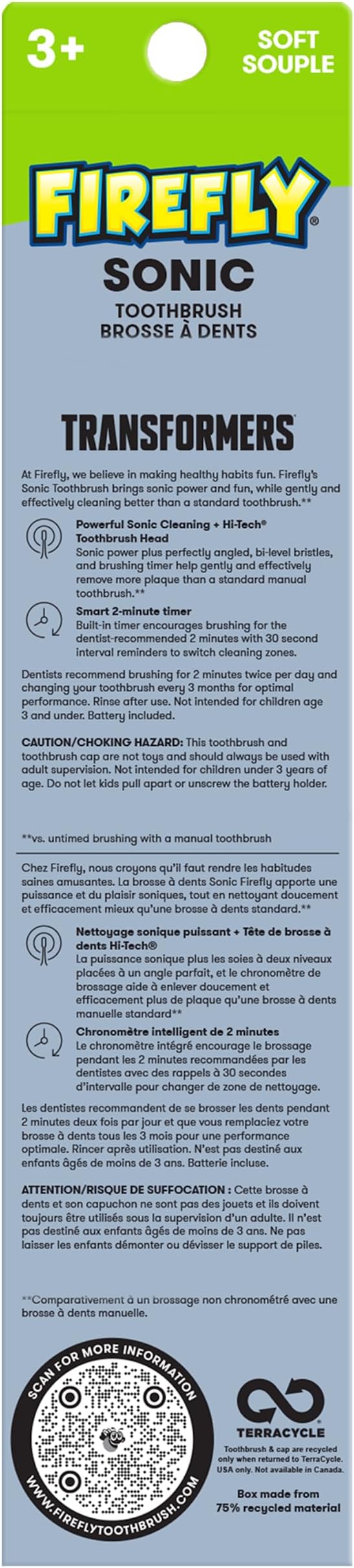 FIREFLY Transformers Sonic Toothbrush with 3D Cover, Soft, Ages 3+