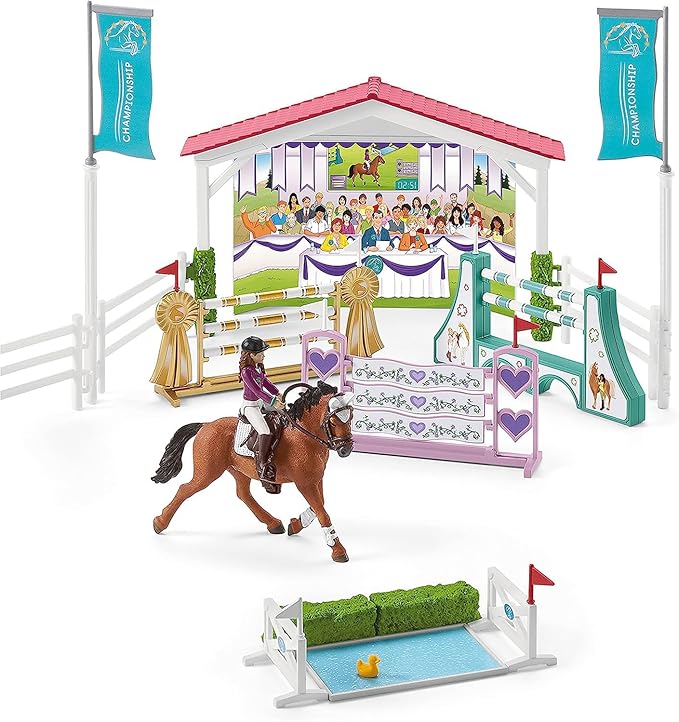 Schleich Horse Club — 86-Piece Friendship Horse Tournament Playset, Horse Playset with Arabian Mare Figurine and 2 Dolls, Horse Toys for Girls and Boys Ages 5+