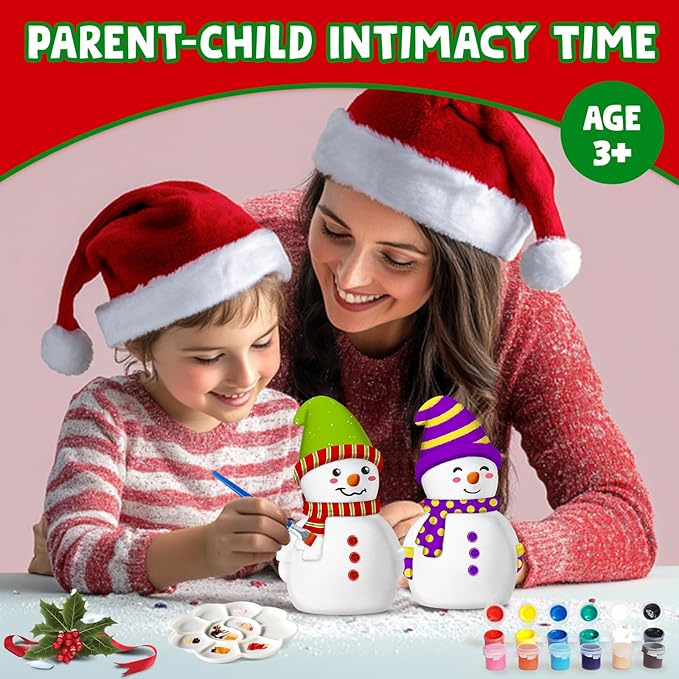 Christmas Crafts for Kid Adult, DIY Snowman Figurines, Art & Craft Supplies Painting Kits, Paint Your Own Lamp DIY Gift for Christmas Activities for Toddler Gril Boy Age 3 4 5 6 7 8 9 10 11 12 13