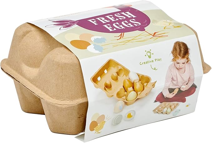 Tender Leaf Toys - Wooden Eggs - 6 Pieces Pretend Food Play Solid-Wood Eggs with Carton Box, Realistic Easter Egg Toy - Shopping Game Accessories for Children - Age 3+
