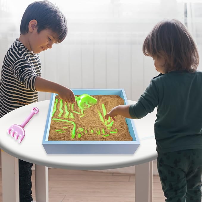 ArtCreativity Wood Sand Painting Light Box for Kids, Table LED Sandbox with 3 Light Up Modes and Sand Toys, Art Sand Animation, Relaxing Sensory Play, Exploration, Motor Skills & Learning