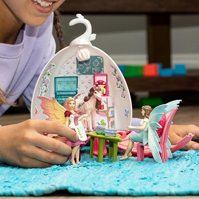 Schleich bayala Fairy Cafe Blossom - 21-Piece Magical Fairy and Unicorn Figurine Playset with Dollhouse and Accessories, Enchanted Play Dollhose for Girls and Boys, Gift Ready, Ages 5+