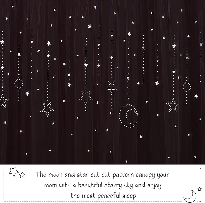 NICETOWN Baby Pink Blackout Curtains for Kid's Bedroom - Grommet Thermal Insulated Room Darkening Moon Stars Cutout Curtains for Living Room, Set of 2 Panels (34 x 63 Inch, Pink & Grey)