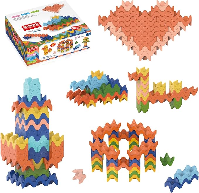 Colorful Building Blocks for Kids STEM Building Toys Montessori Educational Construction Toys Interlocking Solid Creative Stacking Blocks for Toddlers Preschool Boys and Girls Aged 3-8