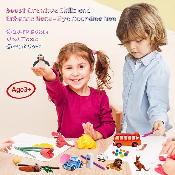 Modeling Clay Kit, 24 Colors Air Dry Clay for Kids, Magic Foam DIY Clay with Sculpting Tools, Ultra Light & Soft Clay, Safe & Non-Toxic Self Drying, Gift for Boys and Girls by AORZOV