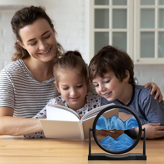 MXYATCJ | Moving Sand Art | Sand Art Liquid Motion | Sand Art Pictures | 3D Deep Sea Sandscape | Glass Sand Art Display | Sand Relaxing Gift for Adult | Home Office Decor | Desktop Toys | (10'' Blue)