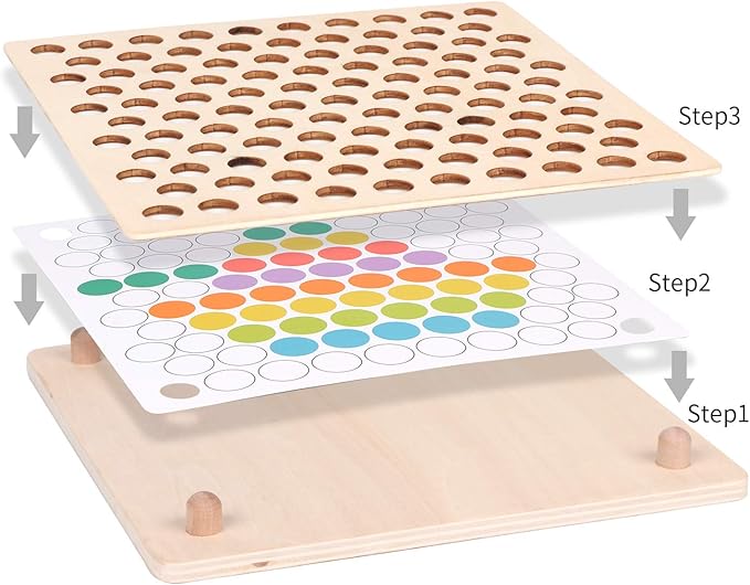 QZMTOY Wooden Peg Board Beads Game, Learning Montessori Toys,Color Sorting Stacking Matching Toys for Toddlers, Counting Toy for Kids, Educational Games for Fine Motor Math, Gift for Girls and Boys