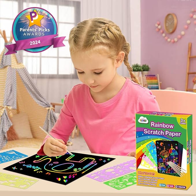 ZMLM Rainbow Scratch Paper Kit: 117Pcs Magic Art Craft Stuff Supplies Black Drawing Pad for Age 3-12 Kids Children Girl Boy DIY Toy Activity Educational|Party Faver|Christmas Birthday Gifts