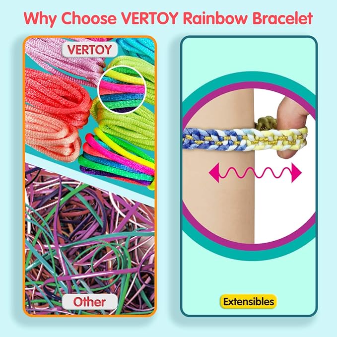 VERTOY Friendship Bracelet Making Kit for Girls - Cool Arts and Crafts Toys for 6 7 8 9 10 11 12 Years Old, Bracelet String and Rewarding Activity, Best Birthday Gifts for Teen Kids