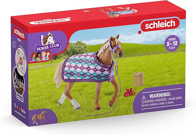 Schleich Horse Club, Toys for Girls and Boys, Engligh Thoroughbred Horse Set with Horse Toy and Accessories, 4 Pieces, Ages 5+